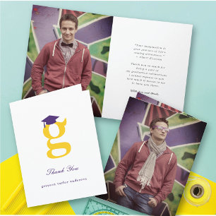 Tarjeta De Agradecimiento Gorrito de Graduación Clásico Monograma G Foto Mod
