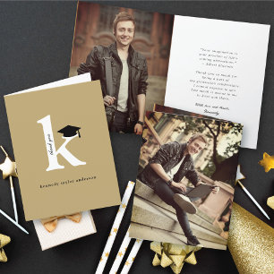 Tarjeta De Agradecimiento Gorrito de Graduación Clásico Monograma K Foto Mod