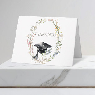 Tarjeta De Agradecimiento Gorrito de Graduación Flores Silvestres Graduación