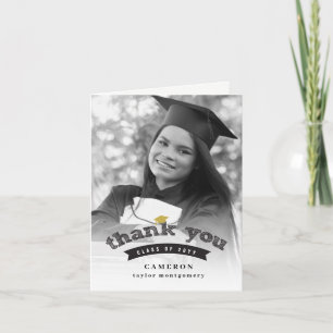 Tarjeta De Agradecimiento Gorrito de graduación moderno de boceto negro Foto
