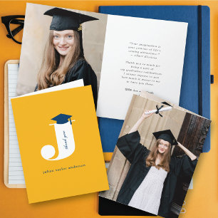 Tarjeta De Agradecimiento Gorrito de Graduación Monograma Clásico J Foto Mod