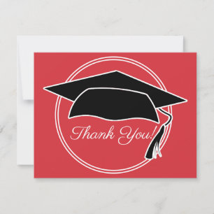 Tarjeta De Agradecimiento Gorrito de graduación rojo negro blanco Gracias
