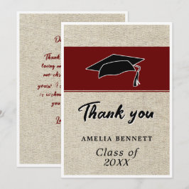 Tarjeta De Agradecimiento Gorrito de graduación Rojo Rústico Graduación 