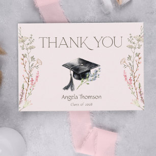 Tarjeta De Agradecimiento Gorrito de graduación sencillo Flores silvestres G
