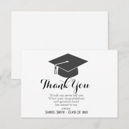 Tarjeta De Agradecimiento Gorrito de Graduación y Borla Negro y Blanco Fuert