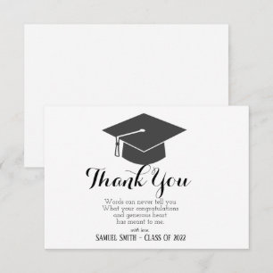 Tarjeta De Agradecimiento Gorrito de Graduación y Borla Negro y Blanco Fuert