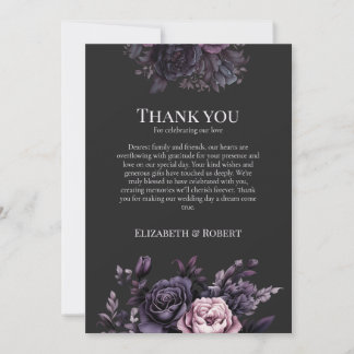 Tarjeta De Agradecimiento Gothic Black Floral Wedding Thank You Card