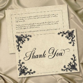 Tarjeta De Agradecimiento Gothic Black Tan Parchment Filigree Heart Wedding