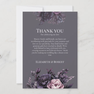 Tarjeta De Agradecimiento Gothic Plum Floral Wedding Thank You Card