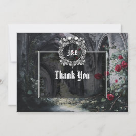Tarjeta De Agradecimiento Gothic Ruins Roses Floral Monogram Wedding