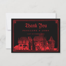 Tarjeta De Agradecimiento Gothic Vampire Castle Black Red Wedding