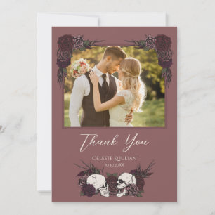 Tarjeta de agradecimiento gótica de foto rosa malv