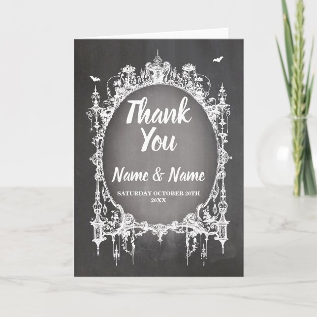 Tarjeta de agradecimiento gótico boda Halloween rú (Anverso)
