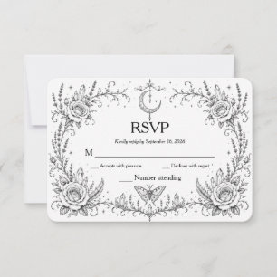 Tarjeta De Agradecimiento Gótico Botánico RSVP Negro y Blanco