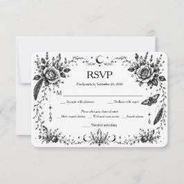 Tarjeta De Agradecimiento Gótico Botánico RSVP Negro y Blanco