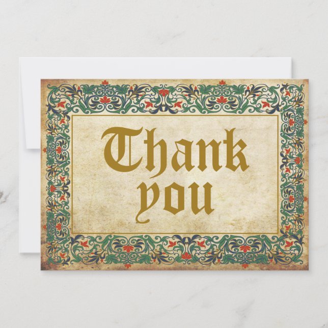 Tarjeta De Agradecimiento Gótico de manuscritos medievales Gracias (Anverso)