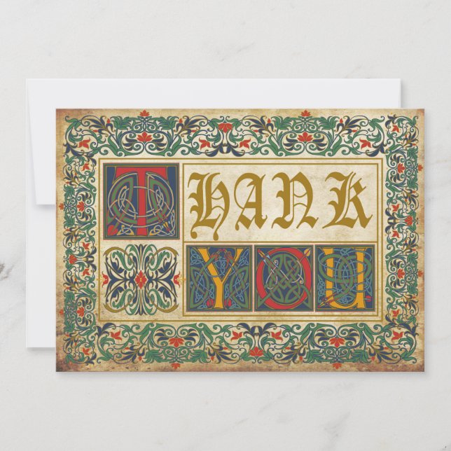 Tarjeta De Agradecimiento Gótico de manuscritos medievales Gracias (Anverso)