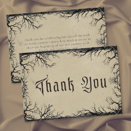 Tarjeta De Agradecimiento Gótico grabado de árbol de cuervo negro tan boda