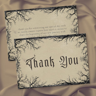 Tarjeta De Agradecimiento Gótico grabado de árbol de cuervo negro tan boda