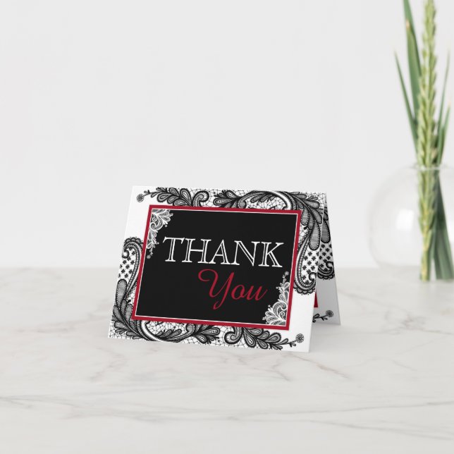 Tarjeta De Agradecimiento Gótico moderno blanco de Black Lace Gracias (Anverso)