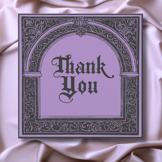 Tarjeta De Agradecimiento Gótico Negro Púrpura Medieval Hasta la Muerte (Gothic Black Purple Medieval Until Death Thank You Card)
