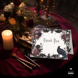 Tarjeta De Agradecimiento Gótico Rosewood Black Raven Floral