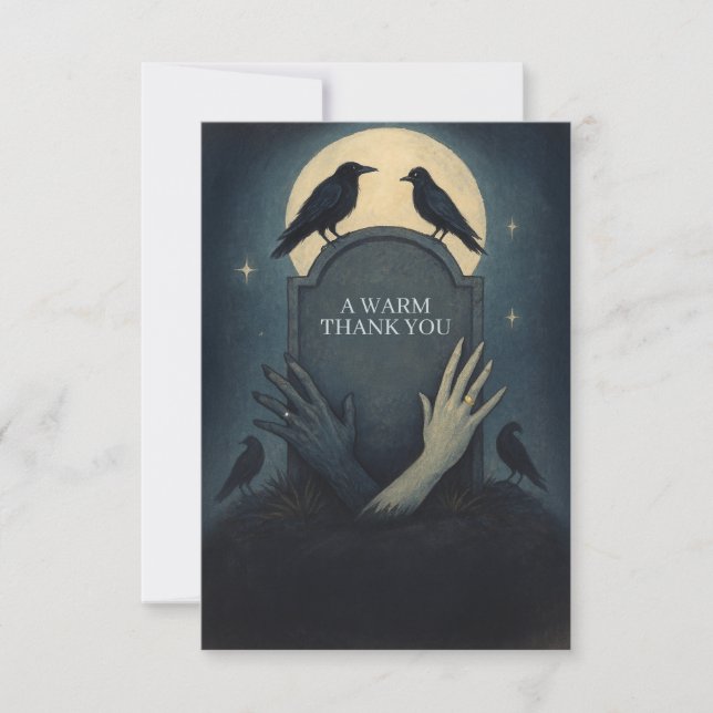 Tarjeta De Agradecimiento Gótico Zombie Raven Boda Romántico (Anverso)