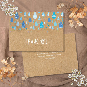 Tarjeta De Agradecimiento Gotitas Azules Lindas Boho Rústico Kraft Elegante