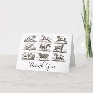 Tarjeta De Agradecimiento Grabado Antiguo de Unicornio Especimen de Zoología