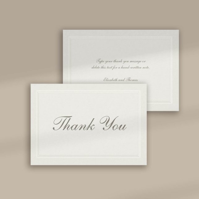 Tarjeta De Agradecimiento Grabado en relieve falso Boda formal tradicional g (formal traditional wedding thank you card faux embossed cream ecru frame calligraphy modern classic)