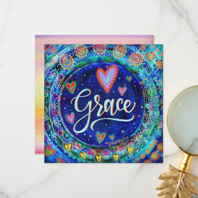 Tarjeta De Agradecimiento Grace Bonito Blue Whimsical Hearts (Anverso/Reverso In Situ)
