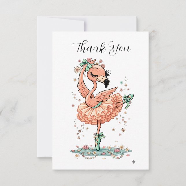 Tarjeta De Agradecimiento Graceful Flamingo Ballerina in Bloom (Anverso)