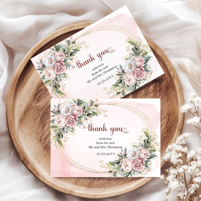 Tarjeta De Agradecimiento Graceful Rose Gold Floral Greenery Wedding Thank U (Graceful Rose Gold Floral Greenery Wedding Thank You Card

)