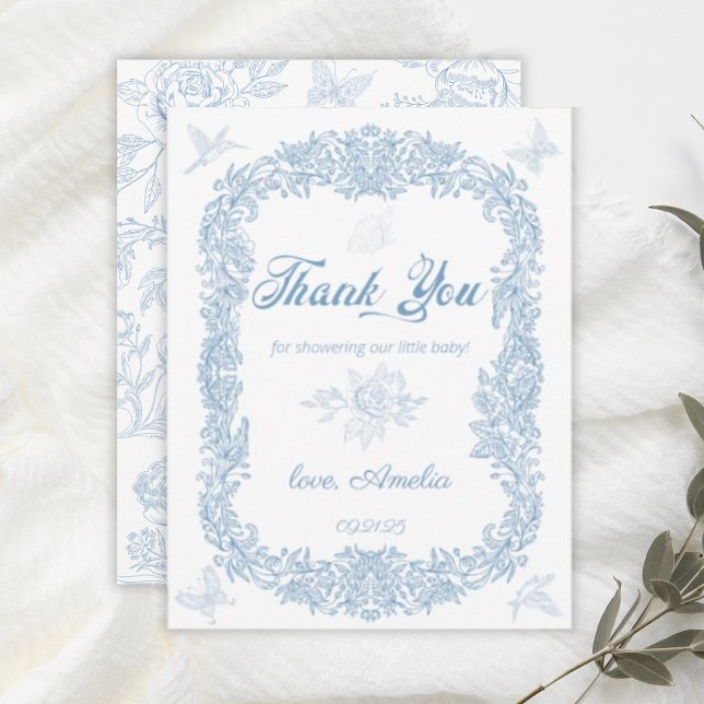 Tarjeta De Agradecimiento Graceti Dusty Blue Baroque Frame Baby Shower (Subido por el creador)