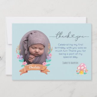 Tarjeta De Agradecimiento Gracets Blossoms Mensaje de foto azul floral