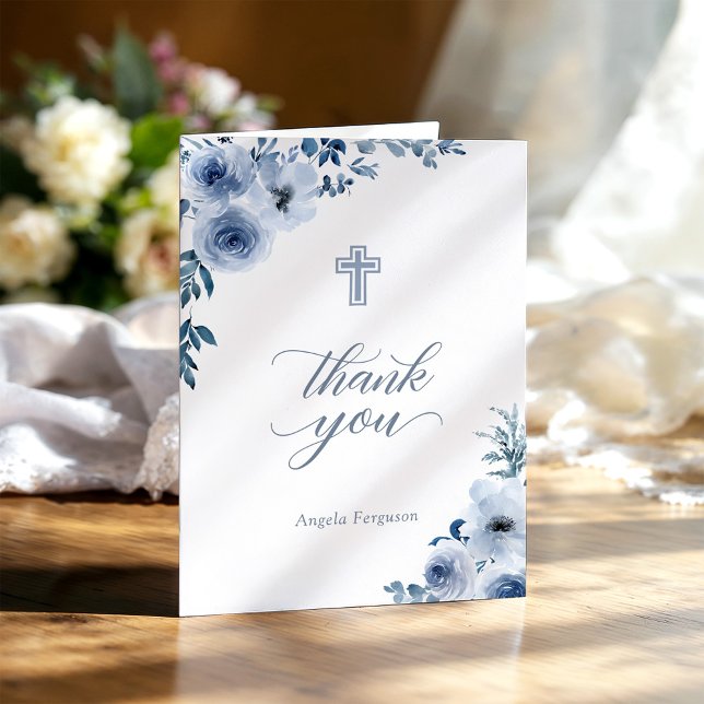 Tarjeta De Agradecimiento Gracey Dusty Blue Floral Baptism Christening (Subido por el creador)