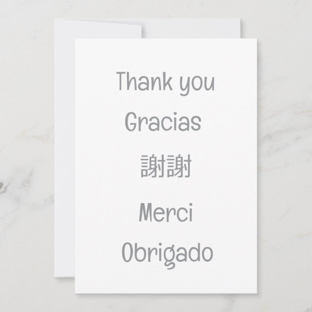 Tarjeta De Agradecimiento Gracias-謝謝-Merci-Obrigado Cuadrado gris vacío (Anverso)