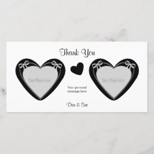 Tarjeta De Agradecimiento Gracias - 2 fotos - los corazones negros en blanco