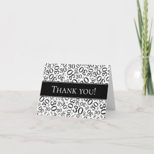 Tarjeta De Agradecimiento Gracias 30° patrón de número aleatorio blanco/negr