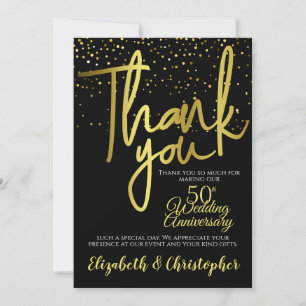 Tarjeta De Agradecimiento Gracias 50 Aniversario Negro Oro