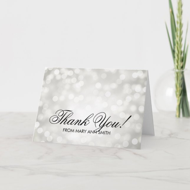 Tarjeta De Agradecimiento "Gracias" 50° cumpleaños de luz plateada Purpurina (Anverso)