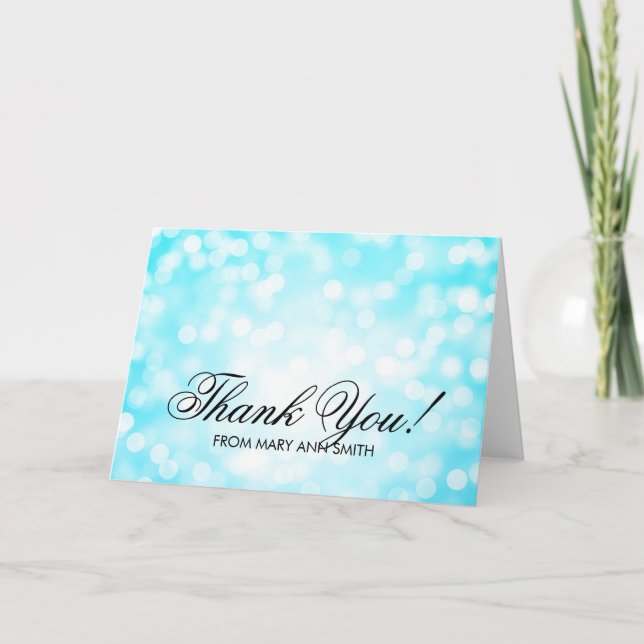 Tarjeta De Agradecimiento "Gracias" 70° cumpleaños Luces Purpurinas turquesa (Anverso)