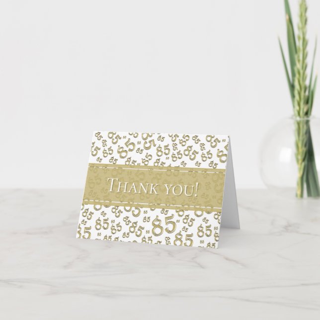 Tarjeta De Agradecimiento "¡Gracias!" 85º Patrón de números dorados/blancos (Anverso)