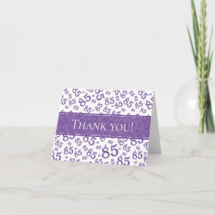 Tarjeta De Agradecimiento "¡Gracias!" 85º patrón de números morado y blanco