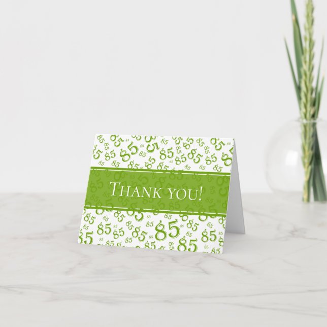 Tarjeta De Agradecimiento "¡Gracias!" 85º patrón de números verde/blanco (Anverso)