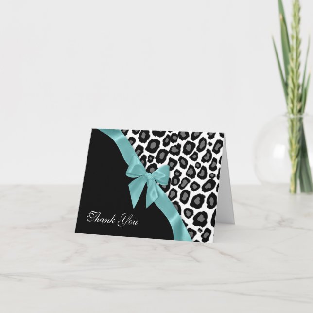 Tarjeta De Agradecimiento Gracias a Aqua Bow y Leopard Spots (Anverso)