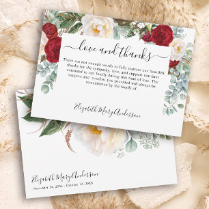 Tarjeta De Agradecimiento Gracias a Bereavement Red White Floral Memorial
