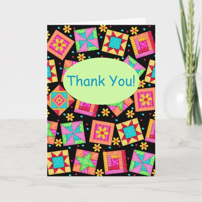 Tarjeta De Agradecimiento Gracias a Black Patchwork QuilBlock Art (Anverso)