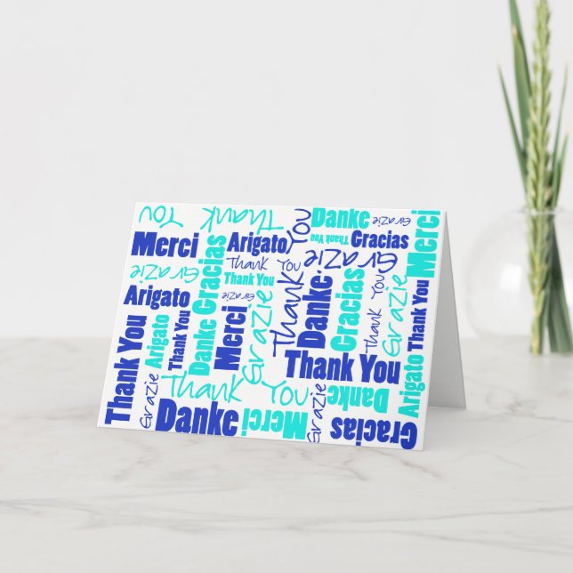 Tarjeta De Agradecimiento Gracias a Blue and Turquoise Multilingual (Anverso)