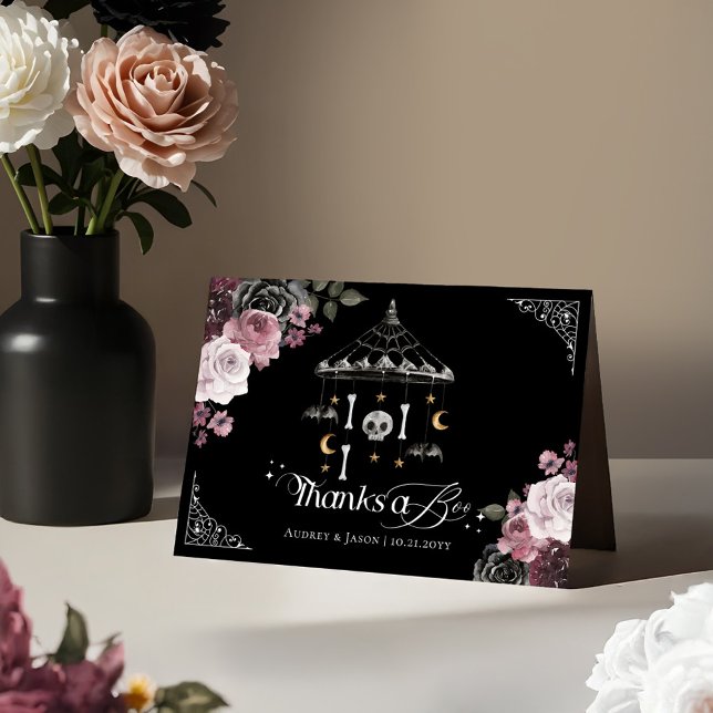 Tarjeta De Agradecimiento Gracias a Boo Gothic Skeleton Mobile Baby Shower (Thanks a Boo Gothic Skeleton Mobile Baby Shower Thank You Card)